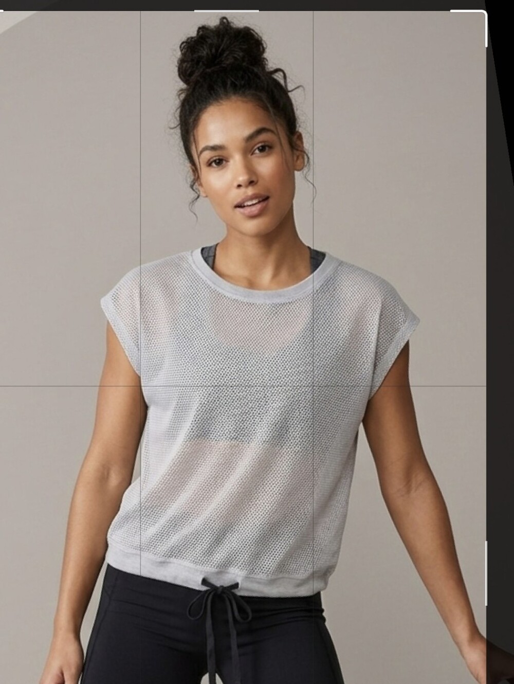 Kyodan Grey Mesh Short Sleeve Top with Drawstring - Size XSmall